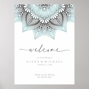 Poster Renda Mandala Casamento Boas-Vindas Azul Claro ID9