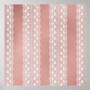 Poster Renda Off-White em Tecido Dourado Rosa Metálico Te