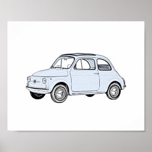 Poster Renderização do estilo de lápis Classic Blue Fiat 