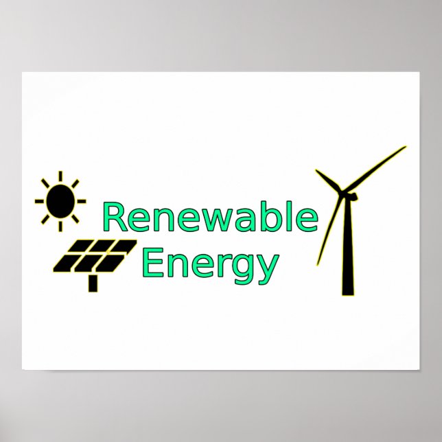 Poster Renewable Energy Logo Solar Panels Wind Turbine (Frente)