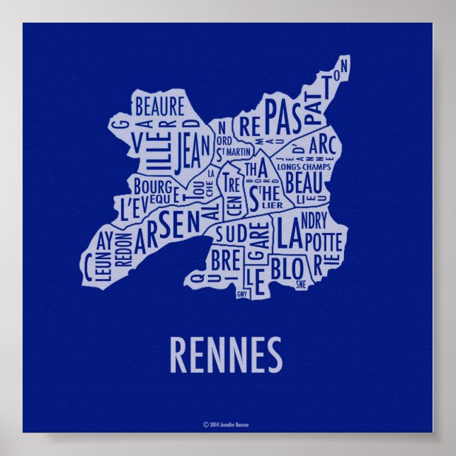 Pôster Rennes France Map (Frente)