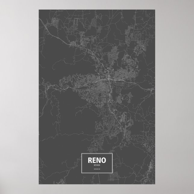Pôster Reno, Nevada (branco no preto) (Frente)