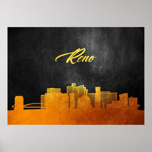 Poster Reno Nevada Dourado Skyline (Frente)