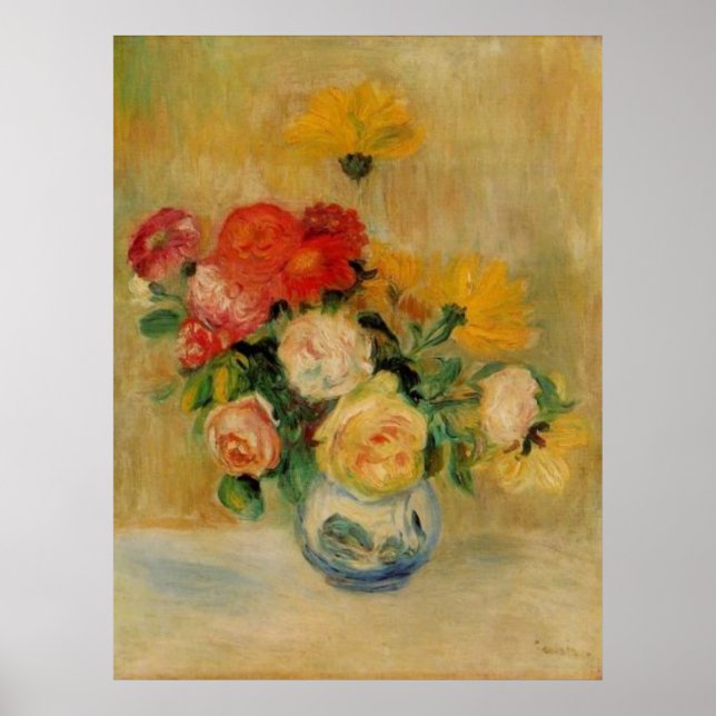 Poster Renoir é um vaso de Rosas e Dahlias (Frente)