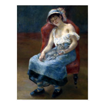 Renoir Sleeping Girl Com Cat Classic Art