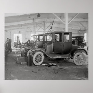 Poster Reparação de automóveis Garagem, 1926. Foto do