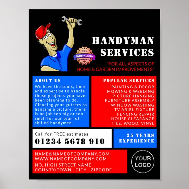 Poster Reparador de Cartoons, Publicidade Handyman (Frente)