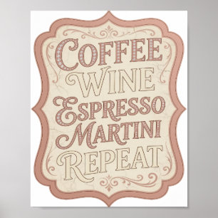 Poster Repetição de Martini de Café com Vinho Rosa Elegan