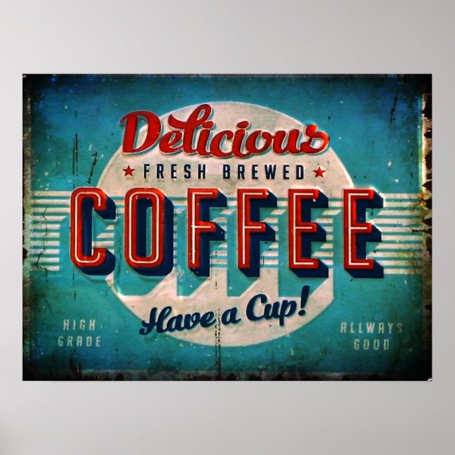 Poster Réplica Antigua de Café Renovado e Delicioso (Frente)
