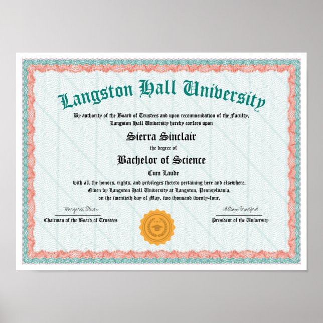 Poster Réplica de Diploma da Honra College ou University (Frente)
