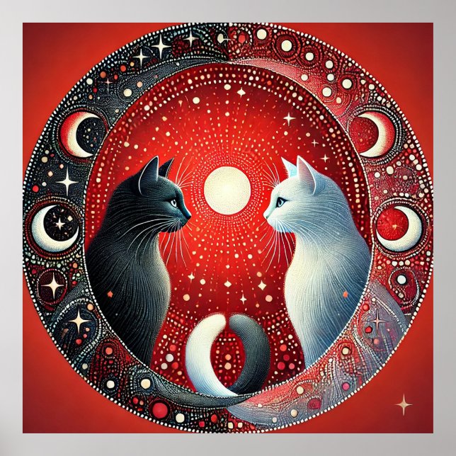 Poster Representação Artística de Gatos Yin e Yang (Frente)