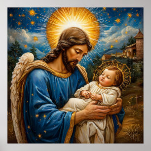 Poster Representação Celestial de Anjo Abraçando Criança