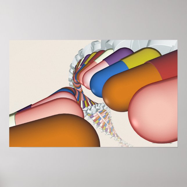 Pôster Representação colorida de uma cadeia de DNA (Frente)