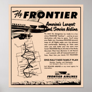 Pôster Reprodução 1953 do anúncio de Frontier Airlines