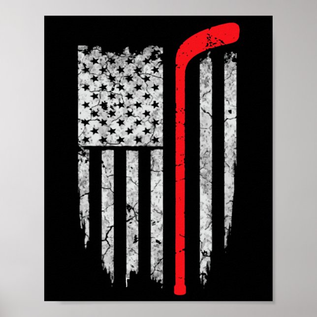 Poster Reprodução de Hóquei em Gelo na Bandeira Americana (Frente)