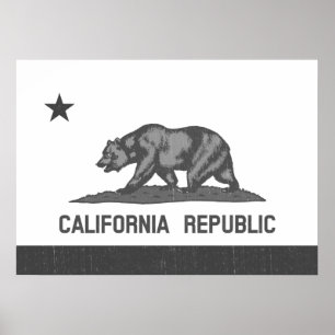 Pôster República preto e branco de Califórnia (bandeira