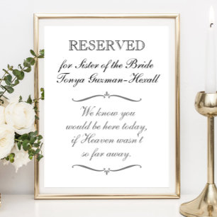 Poster Reservado Para a Irmã da Noiva Memorial de Casamen