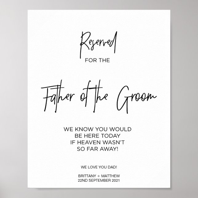 Poster Reservado para o Pai da Memória Amante do Groom (Frente)