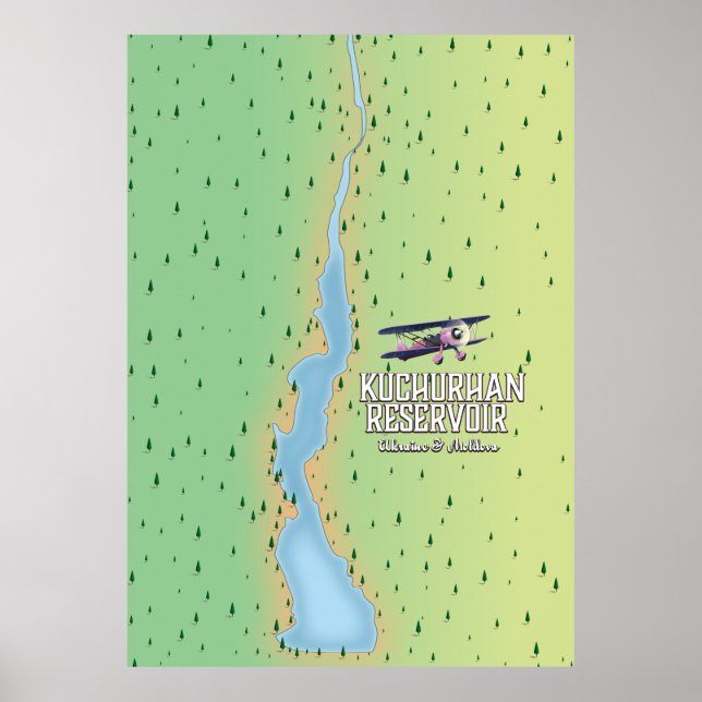 Poster Reservatório de Kuchurhan Ucrânia & Moldávia Mapa (Frente)