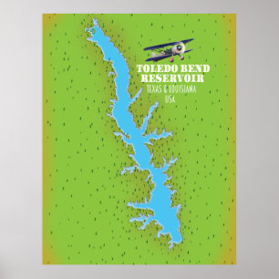 Poster reservatório de Toledo Bend Texas & Louisiana Mapa