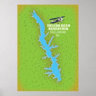 Poster reservatório de Toledo Bend Texas & Louisiana Mapa
