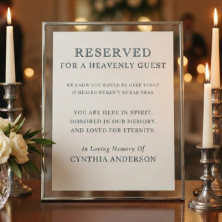 Poster Reserved for Heavenly Guest Wedding Memorial Sign