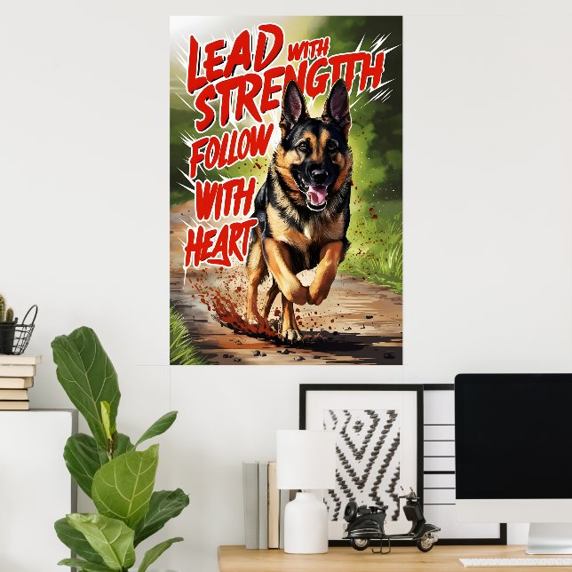 Poster Resistência do german shepherd e Coração (Escritório em casa)