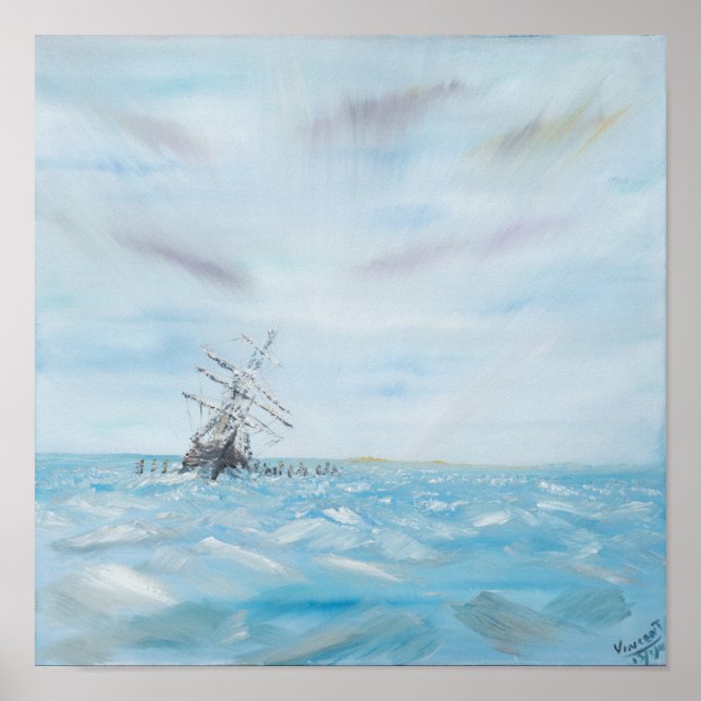 Poster Resistência presa pelo gelo antártico. Pintado (Frente)