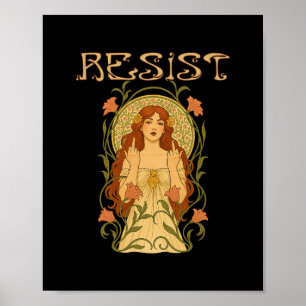 Poster Resistir Art Nouveau Mucha Anti Trump Mulheres Fem