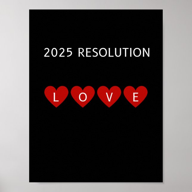 Poster RESOLUÇÃO 2025 AMOR Corações vermelhos Muralha (Frente)