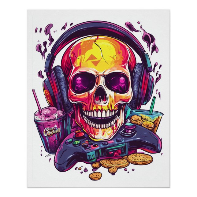 Pôster Respawn Ready � Funny Gamer Skull (Frente)