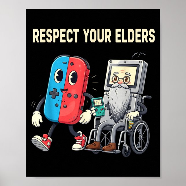 Poster Respect Your Elders Retro Gaming Funny Gamer Contr (Frente)