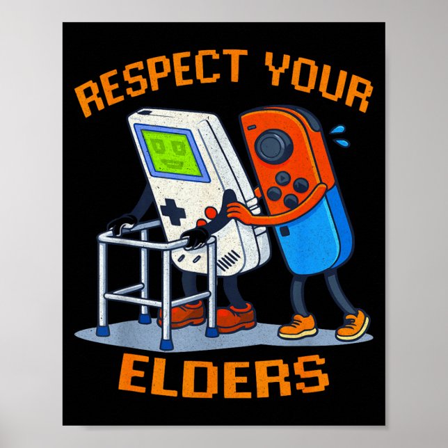 Poster Respect Your Elders Retro Gaming Funny Gamer Contr (Frente)