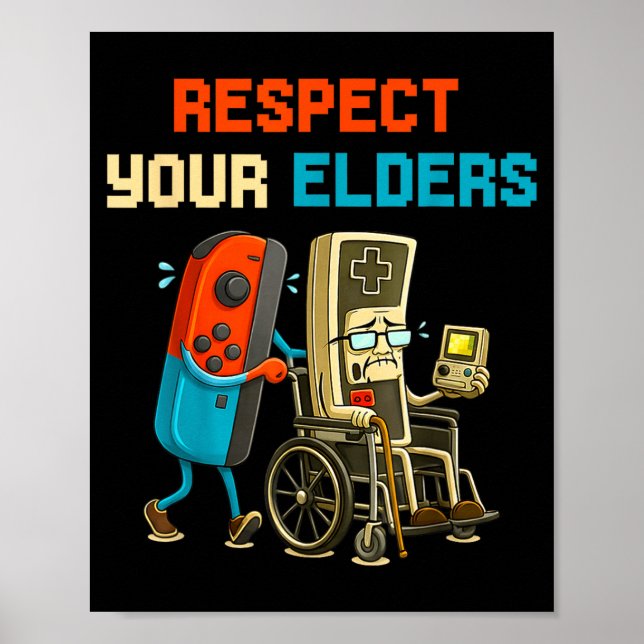 Poster Respect Your Elders Retro Gaming Funny Gamer Contr (Frente)