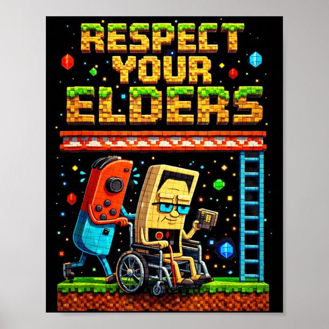 Poster Respect Your Elders Retro Gaming Xel Gamer Control (Frente)