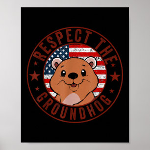 Poster Respeite A Bandeira De Groundhog Usa Woodchuck Gro