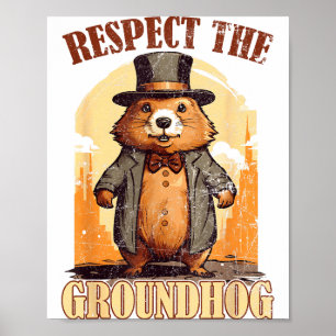 Poster Respeite O Groundhog Engraçado Dia Do Groundhog _1