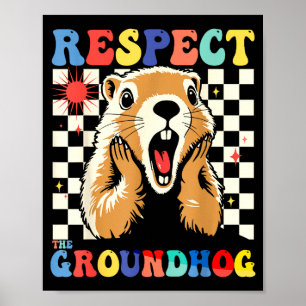Poster Respeite O Groundhog Funny Woodchuck Crianças Retr