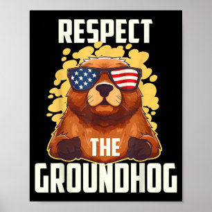 Poster Respeite O Groundhog Usa Bandeira Vintage Feliz Gr