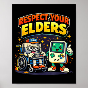 Poster Respeite os idosos retro games controlador de game