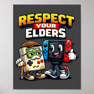 Poster Respeite Seus Anciãos Jogos Retrô Fofos Contrôle d