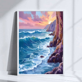 Poster Respiração do Oceano | Costa Rochosa do Mar ao Pôr