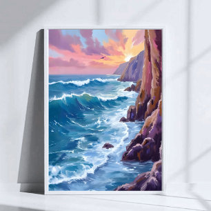 Poster Respiração do Oceano Costa Rochosa do Mar ao Pôr