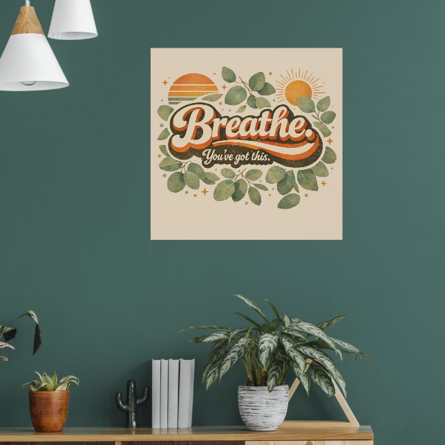 Poster Respire Você Consegue Este Design Retro da Naturez (Sala de Estar 1)