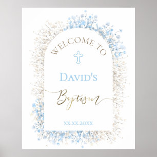 Poster Respiro de Bebê branco azul Bem-vindo ao Batismo