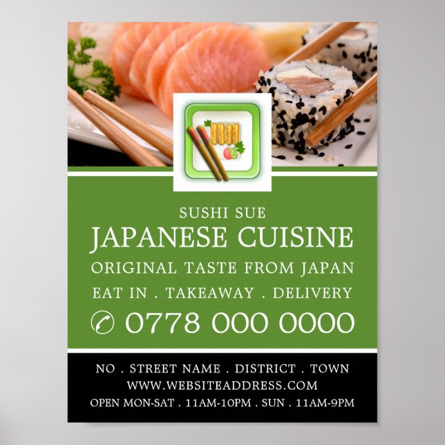 Poster Restaurante Japonês, Publicidade Sushi (Frente)