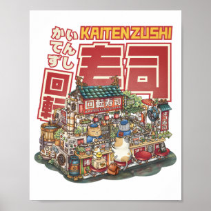 Poster Restaurante Steampunk Cat Sushi