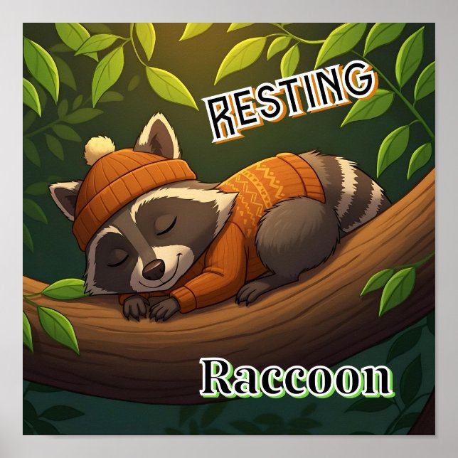 Poster Resting Raccoon | Arte de Enfermeiro de Crianças B (Frente)