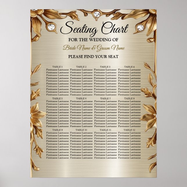 Poster Retângulo de Ornamentado Dourado de Casamento Flor (Frente)