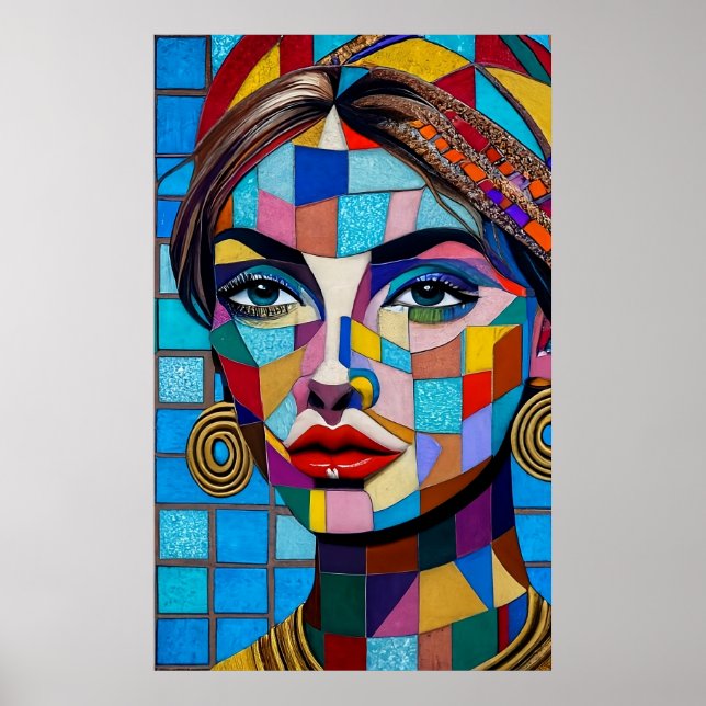 Poster retângulo mosaico, menina (Frente)